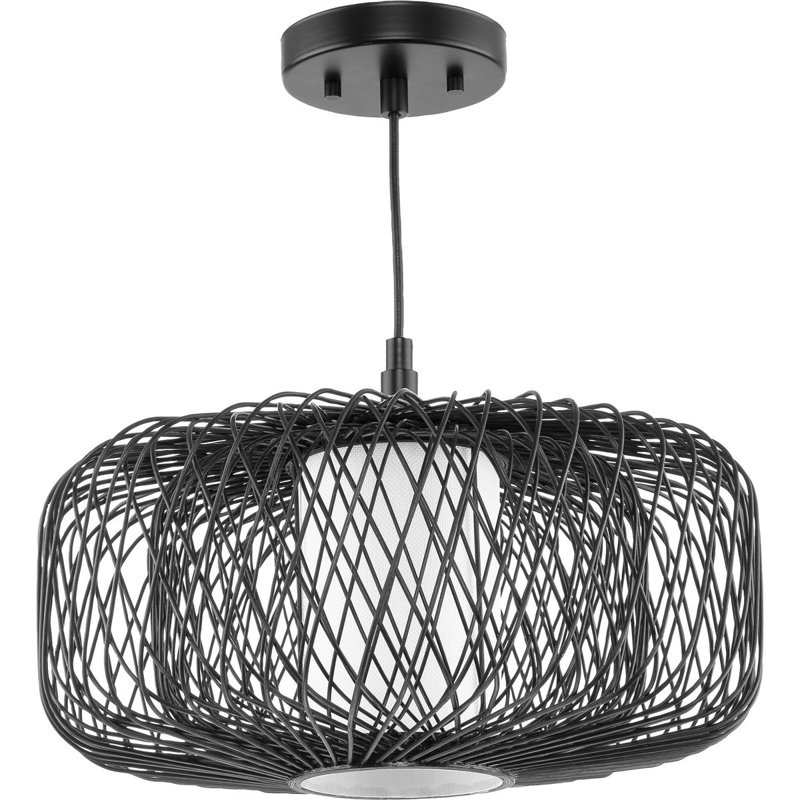 Andric 1 - Light Drum Pendant, 13" H x 16" W x 16" D, Black Rattan