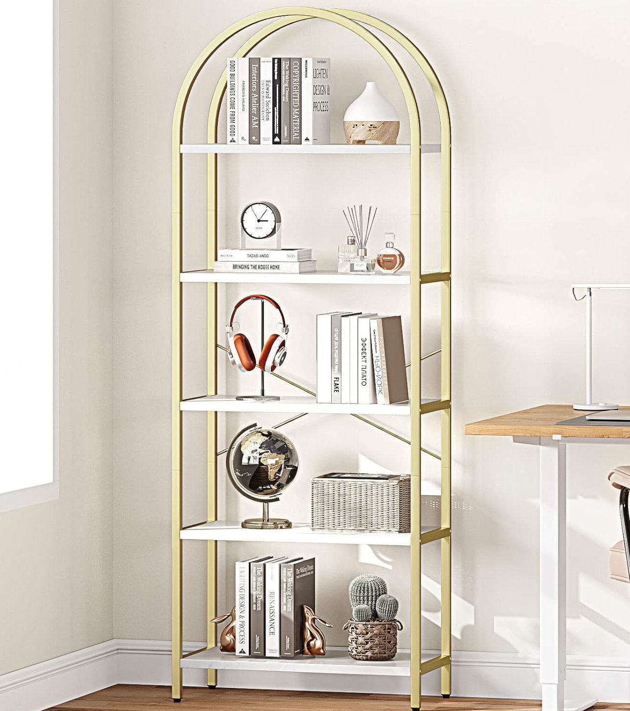 17 Stories 5 Tier Bookcase Arched Display Racks Bookshelves Modern ...