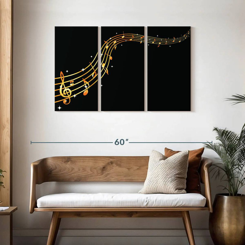 Abarca Flowing Golden Music Notes, 28" H x 45" W