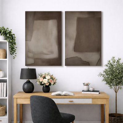 Œuvre d'art minimaliste abstrait brun neutre, images de blocs géométriques modernes, impression sur toile encadrée, 2 pièces