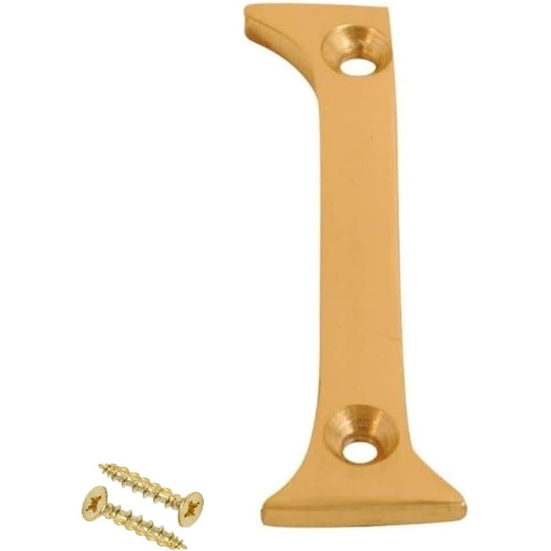 3 inch Brass Door Polished Screw On Front Door Numeral with Fixing Screws for uPVC, Wooden & Composite Exterior Doors, 1