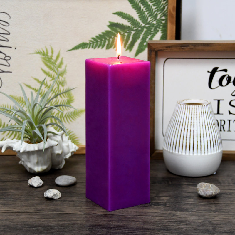 Bougie colonne, Mauve, H 9 po x l 3 po x P 3 po, Ensemble de 12