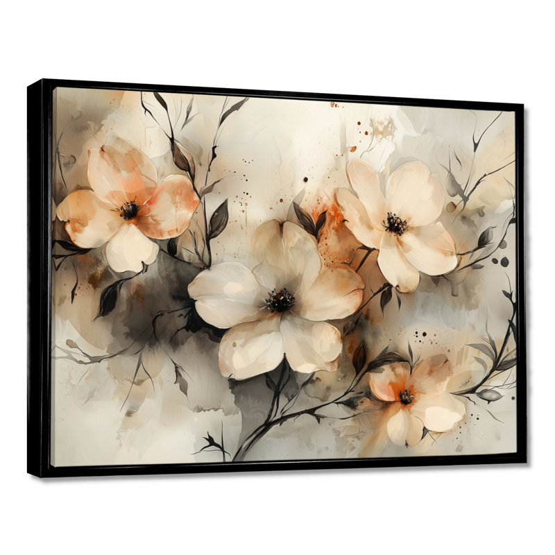 Jabir - Floral Wall Art, H 30 po x l 40 po, Picture Framed, Noir