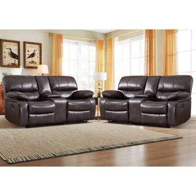 77'' Wide Upholstered Faux Leather Manual Reclining Loveseat With Center Console And Cup Holders(Set Of 2)