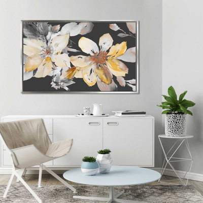 «Yellow Clematis on Grey», reproduction d'art sur toile encadrée