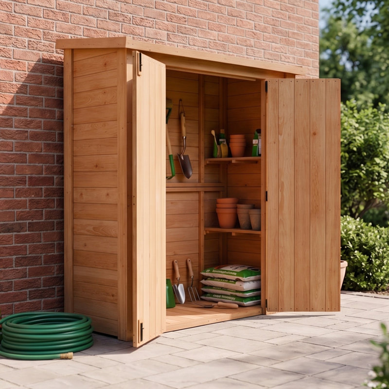 Cedar Wooden Heavy Duty Lean-To Storage Shed With Double Doors, 73" H x 60" W x 30" D