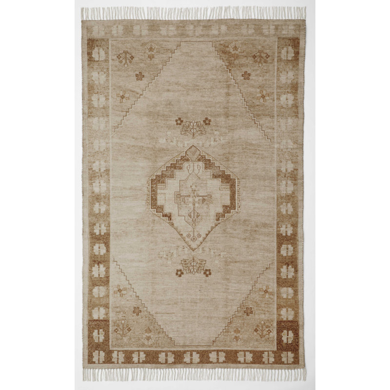 Tapis d'intérieur en laine touffeté à la main Toprak, 7 pi 9 po x 9 pi 9 po
