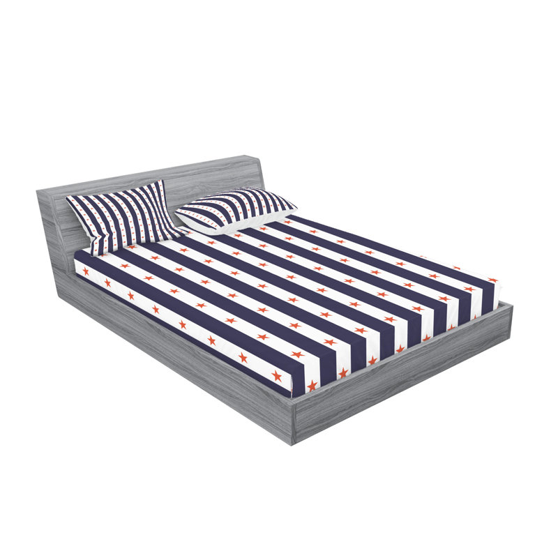 Drap-housse et taie décorative Ambesonne USA rouge indigo, Ensemble de draps pour très grand lit californien
