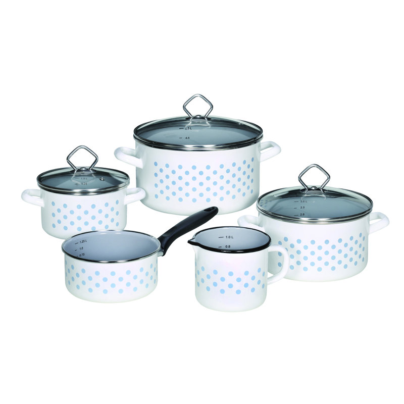 Dresden 8 - Piece Enamelware Cookware Set, White