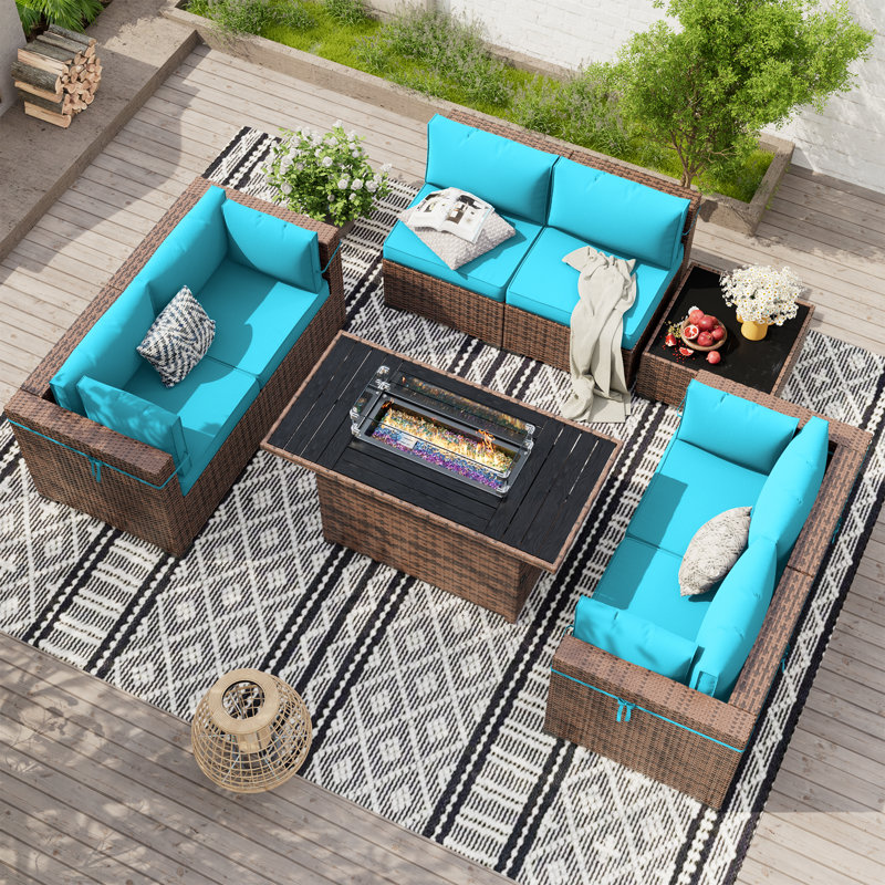 Ensemble de conversation modulaire avec coussins 8 pièces Mecayla, Bleu ciel