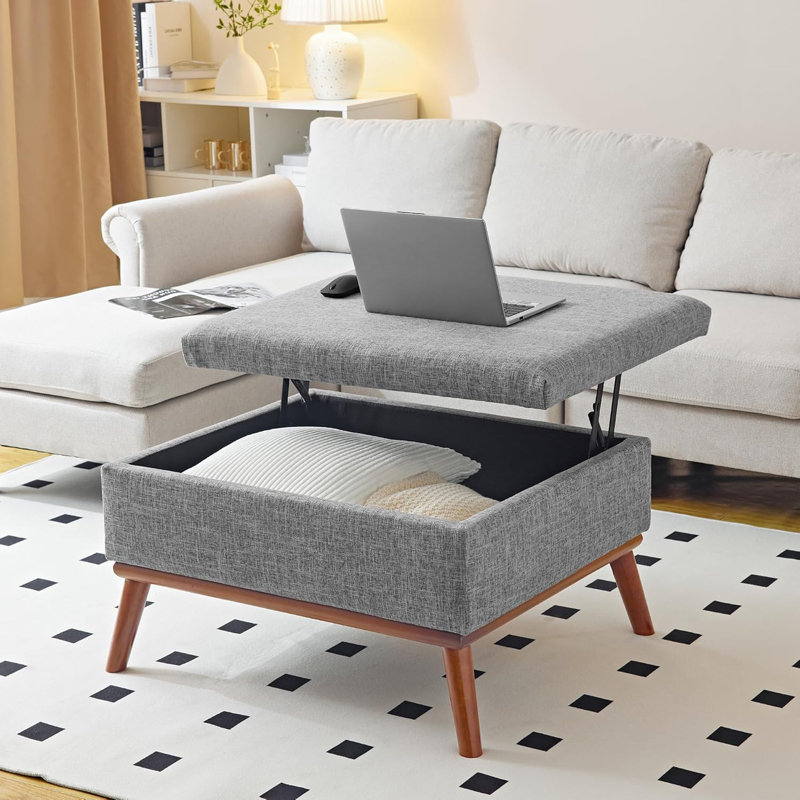Jacobi Rectangular Coffee Table Ottoman with Storage, Gray