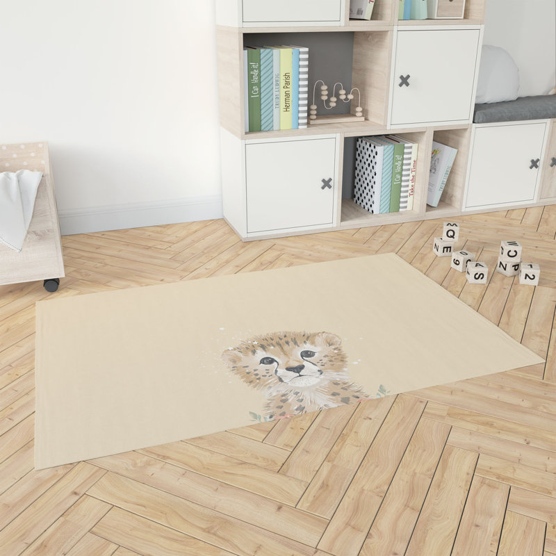 Lil Leopard Kids Play Mat, Rectangle 4' x 6', Yellow/Tan/Pink