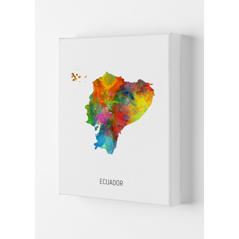Ecuador Watercolour Map by Michael Tompsett - Print, Wrapped Canvas, 59.4cm H x 42cm W x 4cm D