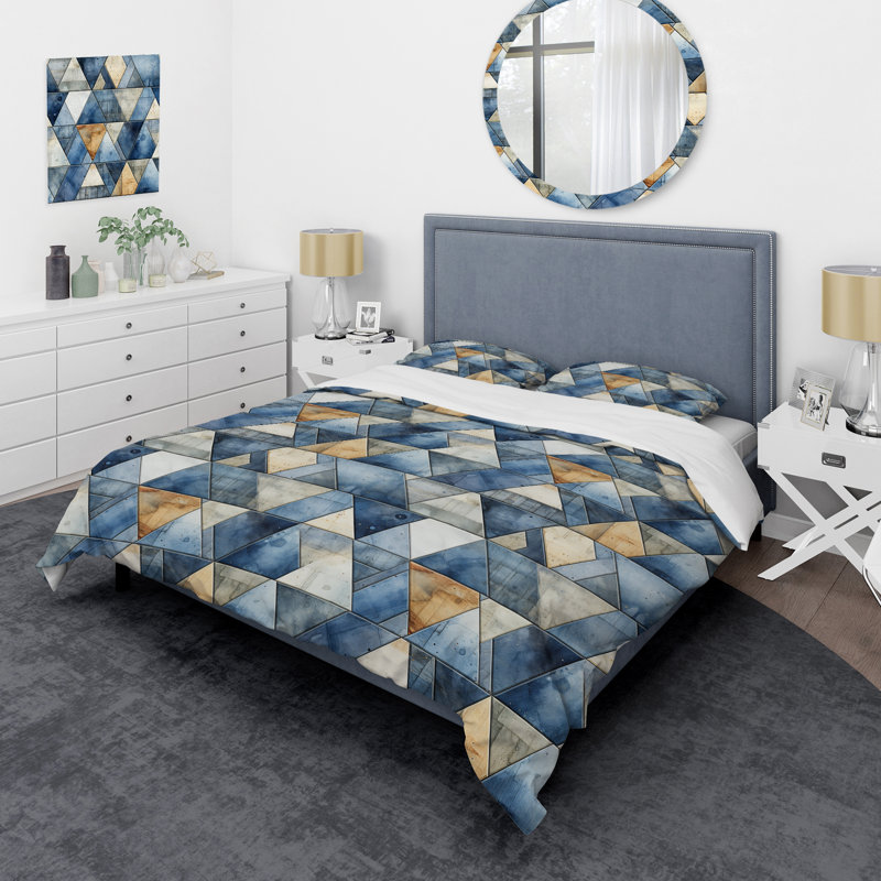 Ensemble de housse de couette Rustic Cobalt Triangle Symphony IV - Geometric
