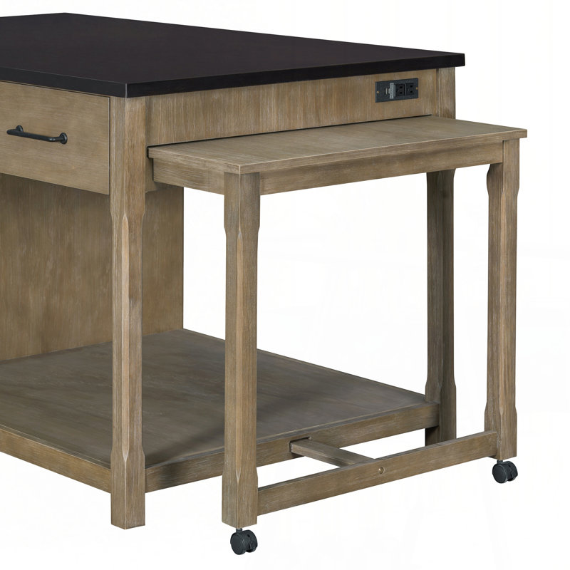Multi-Functional Extendable Kitchen Island With Storage – Retro Design On Wheels With Built-In Power Outlets, Drawers, And Open Shelves