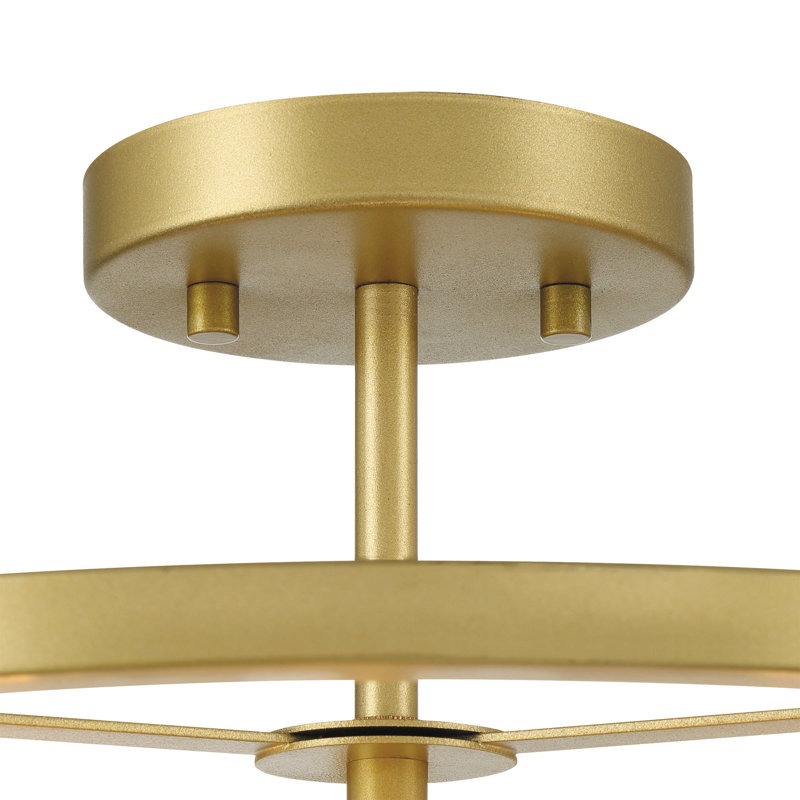 Melstone 3-Light Steel Dimmable Milk Glass Semi Flush Mount, Brass Glitter