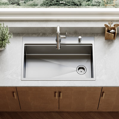ArmorClean 33 in. Micro-Textured Stainless Steel Drop-In Single Bowl Kitchen Workstation Sink with Accessories