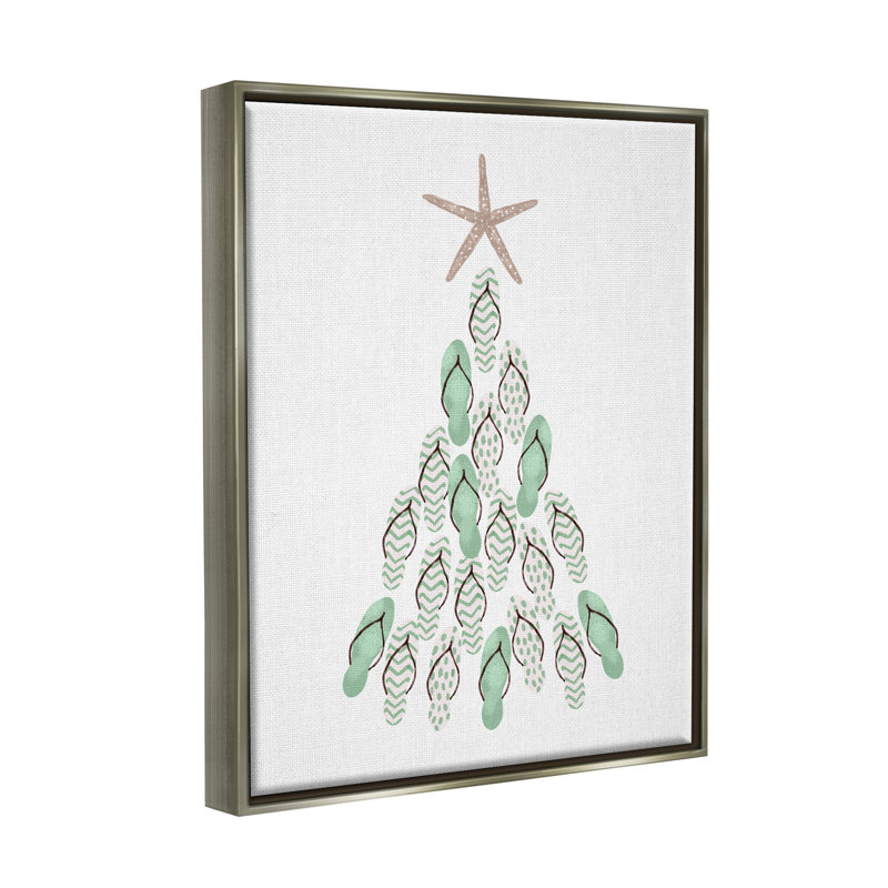 "Flip Flop Beachy Christmas Tree" par Ziwei Li, impression, H 31 po x l 25 po x P 1,7 po, Cadre flottant gris lustré