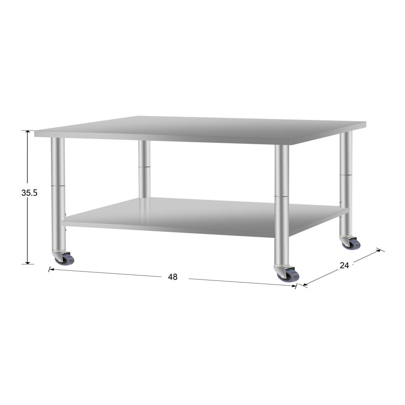48 - Inch Wide And 24 Deep Stainless Steel Commercial Kitchen Prep Table With Under Shelf Wheels, 35.5 Inches Tall, Ideal For Home Preparation Tall Food In Spaces