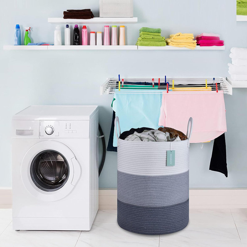 Laundry Basket with Handles, White/Light Grey/Dark Grey