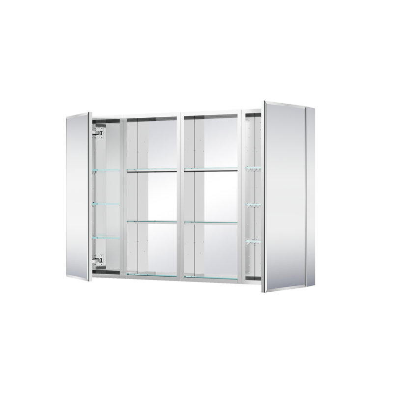 Armoire à pharmacie encastrée ou en saillie en aluminium avec miroir biseauté et tablette ouverte, 122 cm (L) x 76 cm (H).