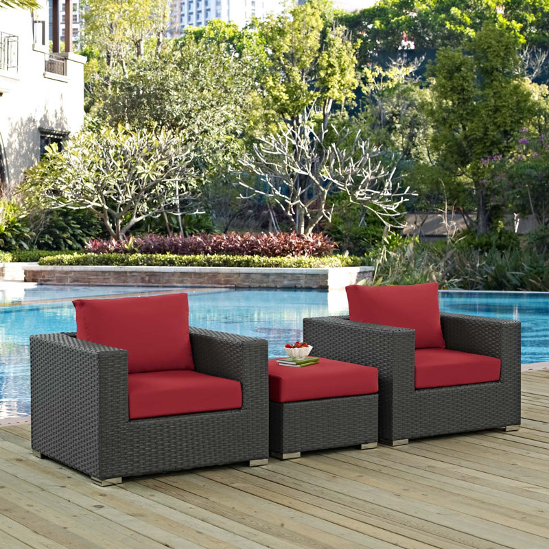 Ensemble de conversation en rotin de 3 pièces avec coussins Sunbrella Brentwood, Rouge