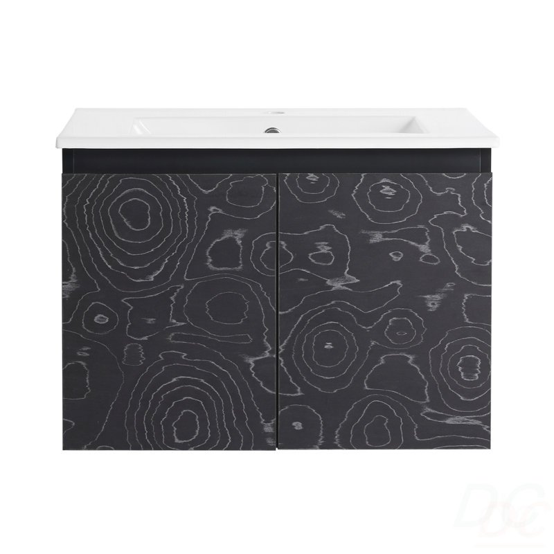 Meuble-lavabo mural 24 po avec lavabo en céramique et porte d'armoire à fermeture en douceur, ensemble KD