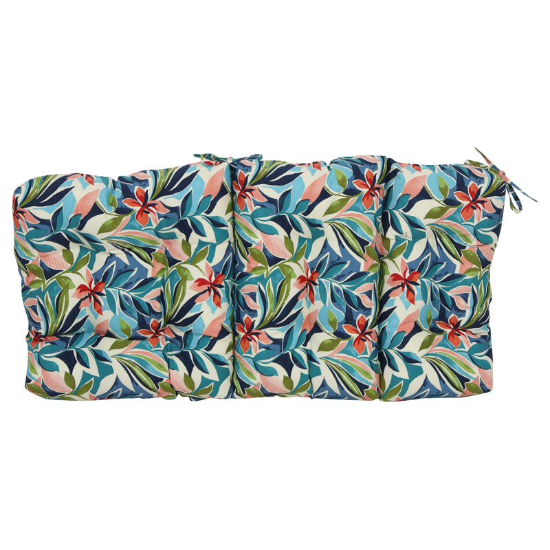 Outdoor Tufted Seat/Back Chair Cushion, 22" W x 21" D, Ivory/Blue/Somap Multi Floral