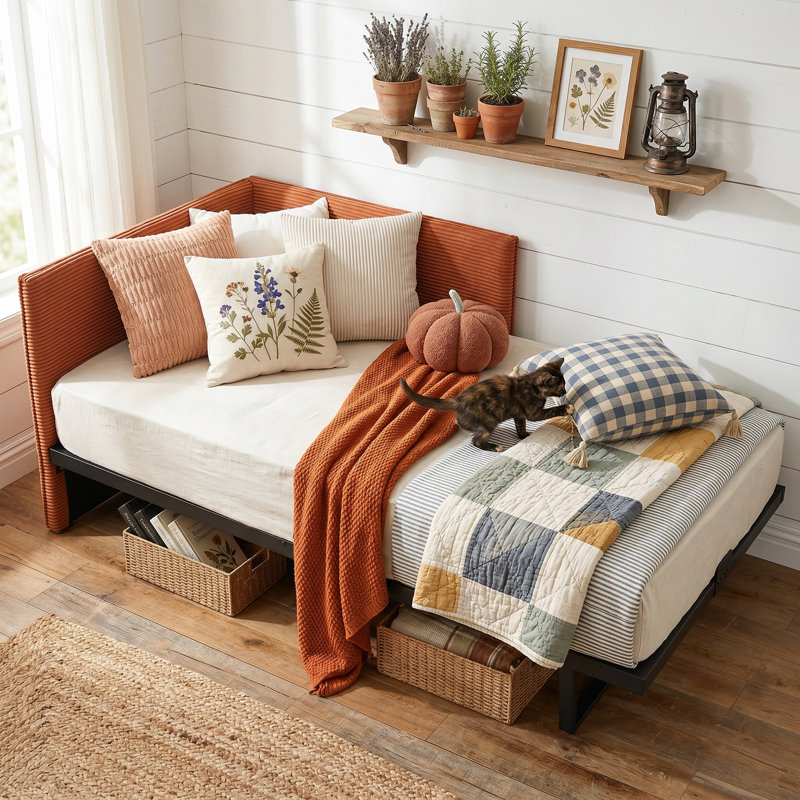 Abdiqani Twin Corduroy Upholstered Daybed, Ocher