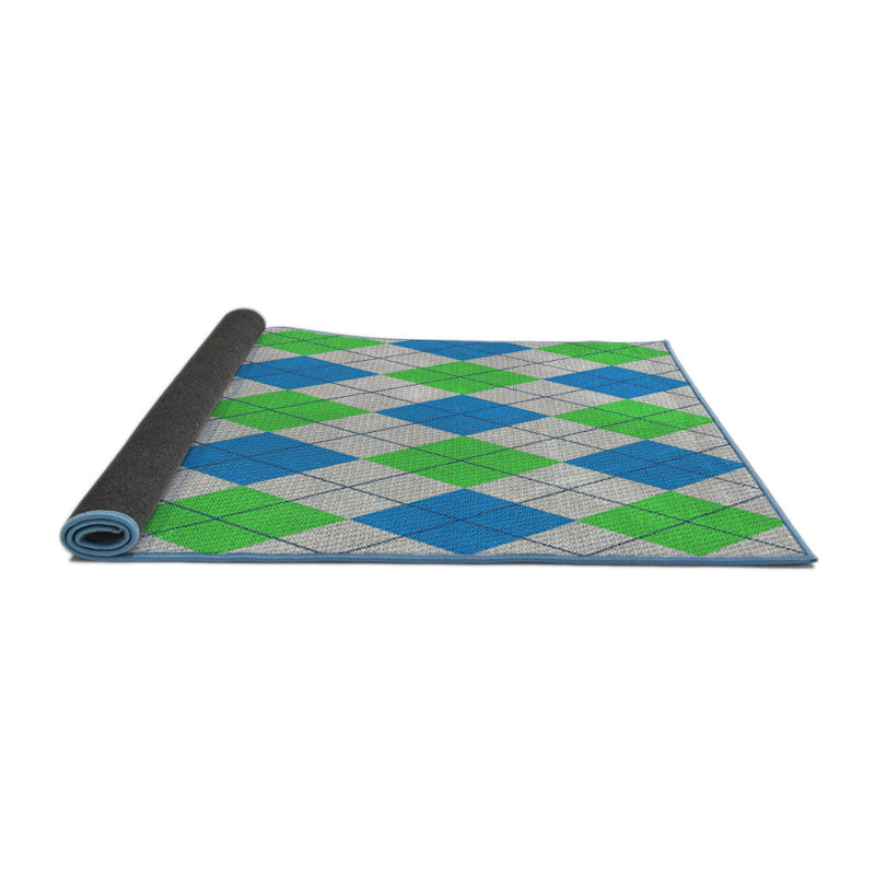Tapis vert / bleu / gris clair tissé à la machine, Carré 7 pi
