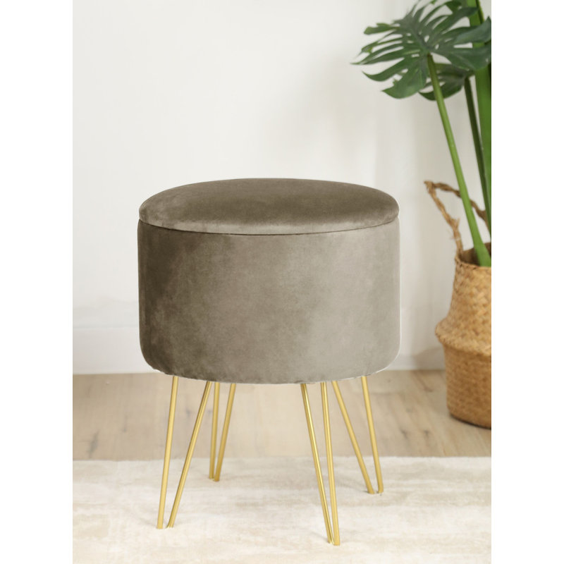 Ahlanni 35cm Wide Velvet Tufted Circle Pouf Ottoman with Storage