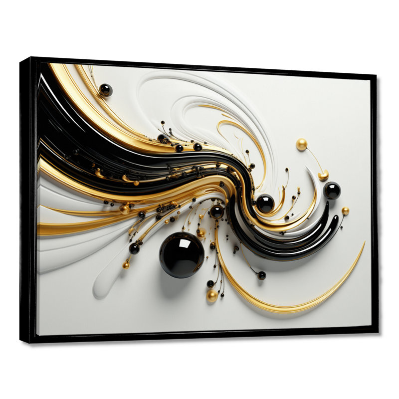 Décoration murale Minimal Black Core Golden Wave - spirales abstraites, H 12 po x l 20 po x P 1 po