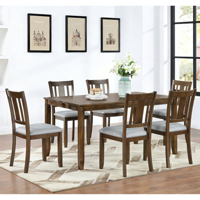 Modern 7-Piece Dining Table Set with 6 Upholstered Chairs, Wooden Rectangular Dining Table Set for 6 with Chairs, for Dining Room, Kitchen, Restauran