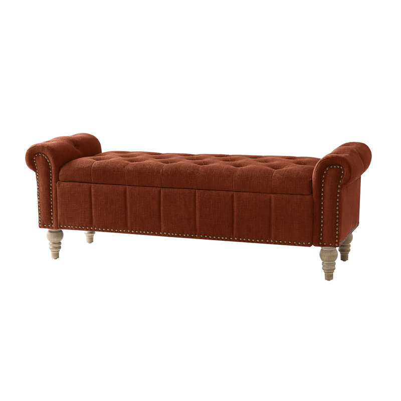 Georgia 58.5'' W  Traditional Classic Storage Bench with Solid Wood Legs and Nailhead Trim, Burn Brick