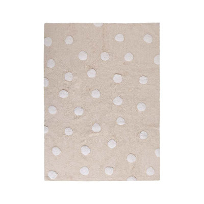 Cotton Polka Dots Area Rug in Pink/While
