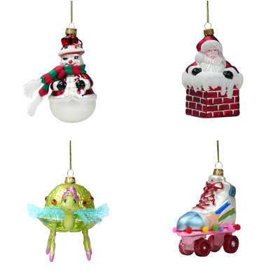 Christmas Ornaments – Snowman With Scarf, Roller Skates, Chimney Santa & Ballet-Dancing Turtle