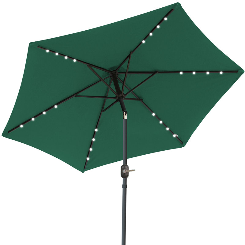 2.5M Round Garden Parasol Solar LED Lights Umbrella Tilt Crank with Base, Green