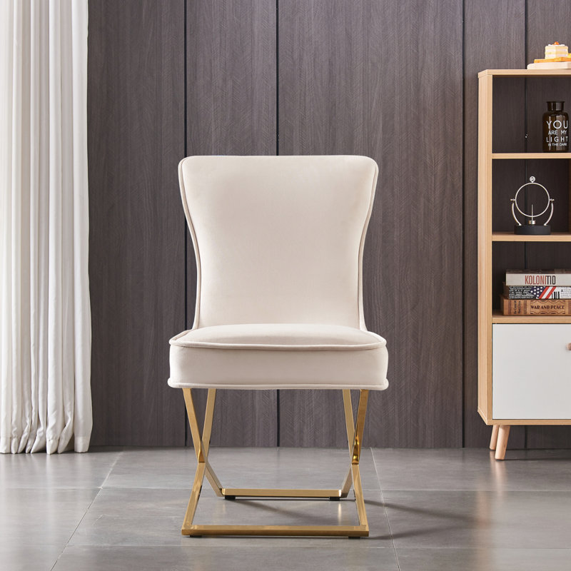 Yulin Modern Velvet Dining Chair - Ergonomic Velvet Upholstered Back with Golden Stainless Steel Frame - Side Chair for Kitchen Living Room Dining Room - Single
