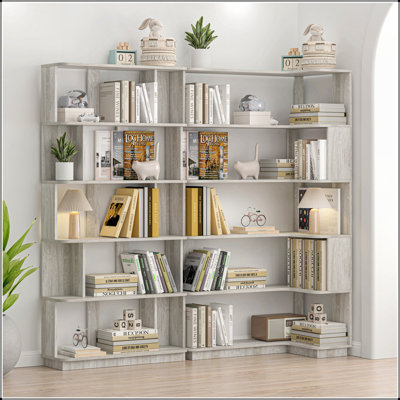 Bibliothèque de coin de 90 cm avec rangement anti-basculement et ouvert, parfaite pour le salon et le bureau à domicile
