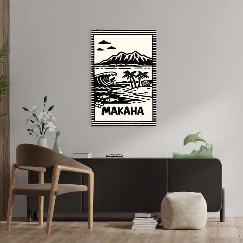Makaha surfant à Hawaii, abstrait, palmier abstrait, plage de poisson, art mural