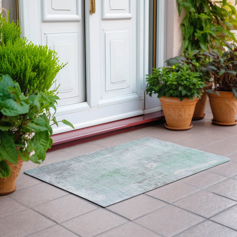 Tapis menthe Xhevrie intérieur / extérieur lavable à la machine, Rectangle 1 pi 8 po x 2 pi 6 po