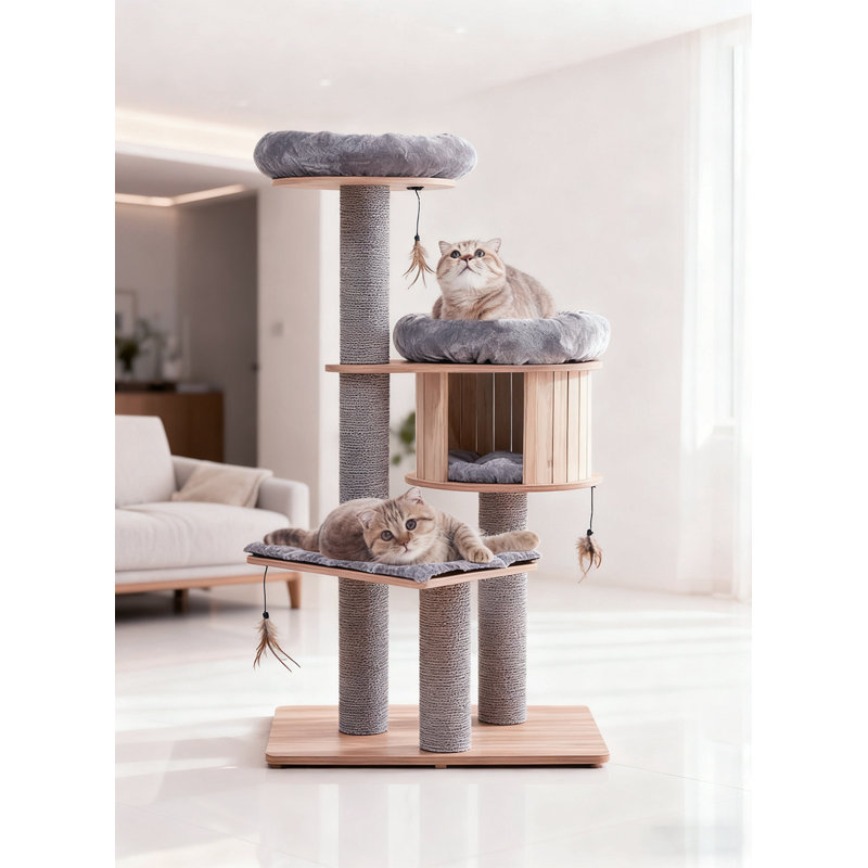 Structure d'escalade pour chat en sisal massif de 54,33 pouces gris moyen