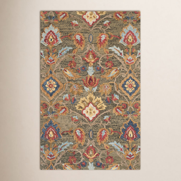 Tansy Handmade Wool Green / Multi Rug