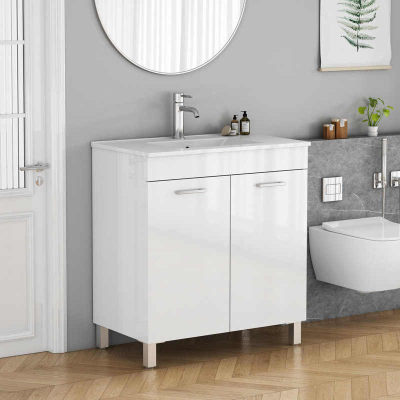 Vaughn 32-Inch Modern Vanity With Ceramic Basin And Adjustable Shelving