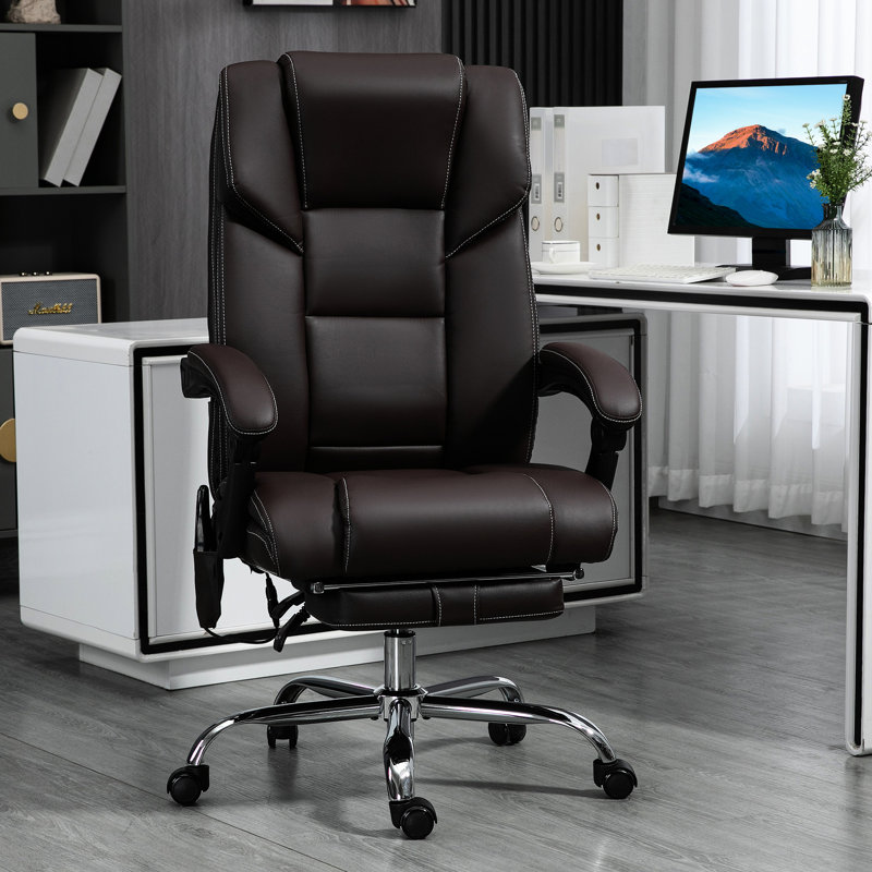 Fauteuil inclinable de bureau 6 vibrations avec chauffage lombaire, options de hauteur réglable, repose-pieds, inclinable, fauteuil en cuir d'unité centrale brun 6 points de chaleur, hauteur, inclinable