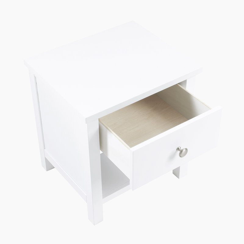 Nevaeh 20" Transitional Wood Nightstand with Single Dovetail Drawer, Kenilin Metal Glides & Lower Storage Cubby