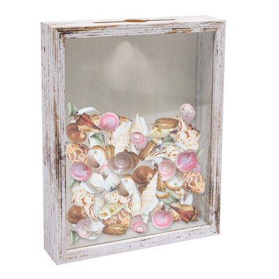 8X10 Top Loading Shadow Box Frame With HD Glass,Wood Display Case With Slot,1.25 Inches Interior Depth,Ideal For Wine Bottle Caps,Tickets,Shells,Stamps And More,White