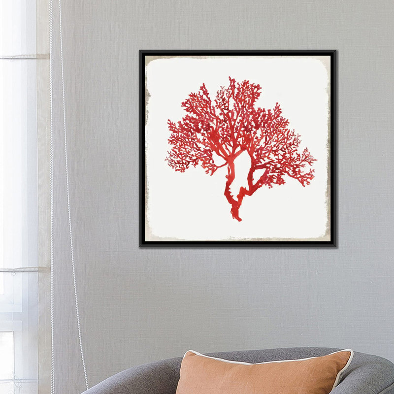 «Red Coral II», reproduction sur toile, H 18 po x l 18 po x P 1,5 po, Toile avec cadre noir, Pas de tapis