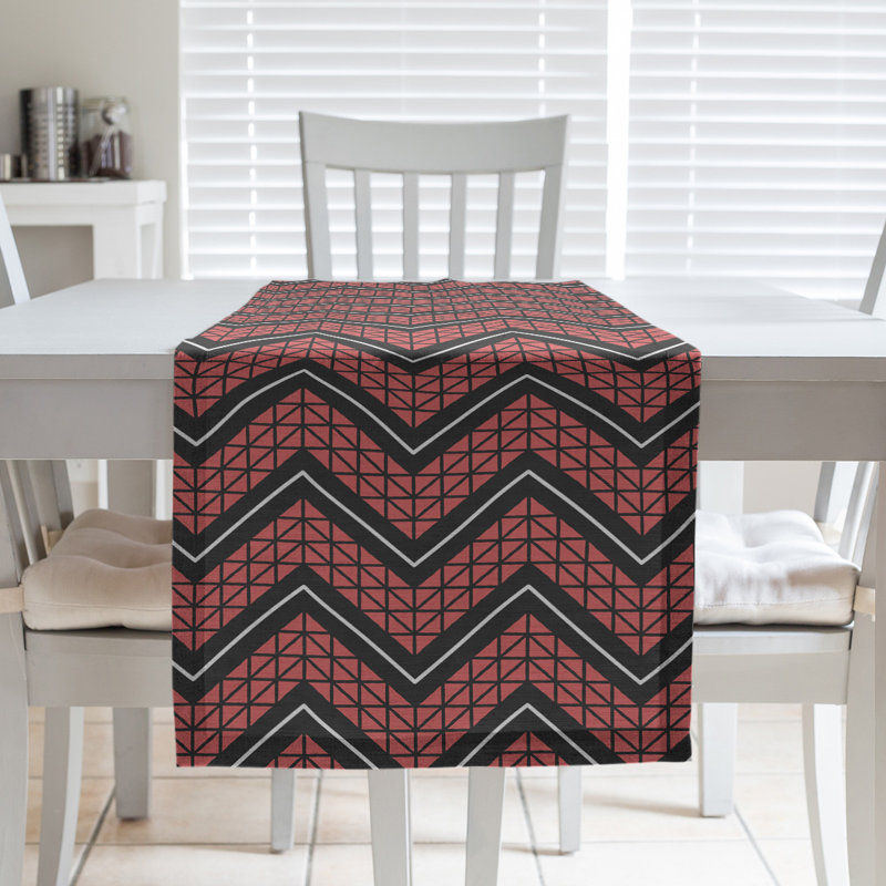 Stephenie Classic Hand Drawn Chevron Table Runner, 16" x 72", Red/Onyx Black