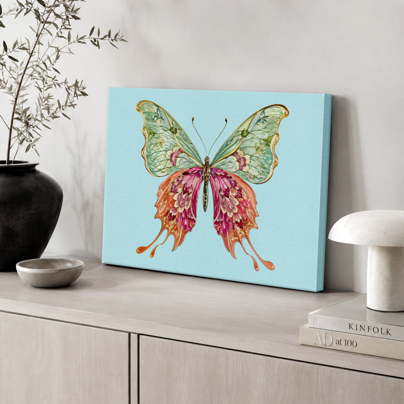 Menthe, impression de papillon floral, photos de chambre de filles élégantes, impression sur toile encadrée, Toile tendue